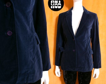 Fabulous Vintage 70s Dark Dusty Blue Velvet Blazer with Pockets