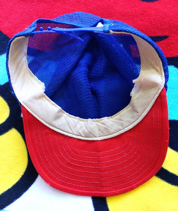 Vintage 60s 70s Blue Red Color Block Baseball Hat… - image 9