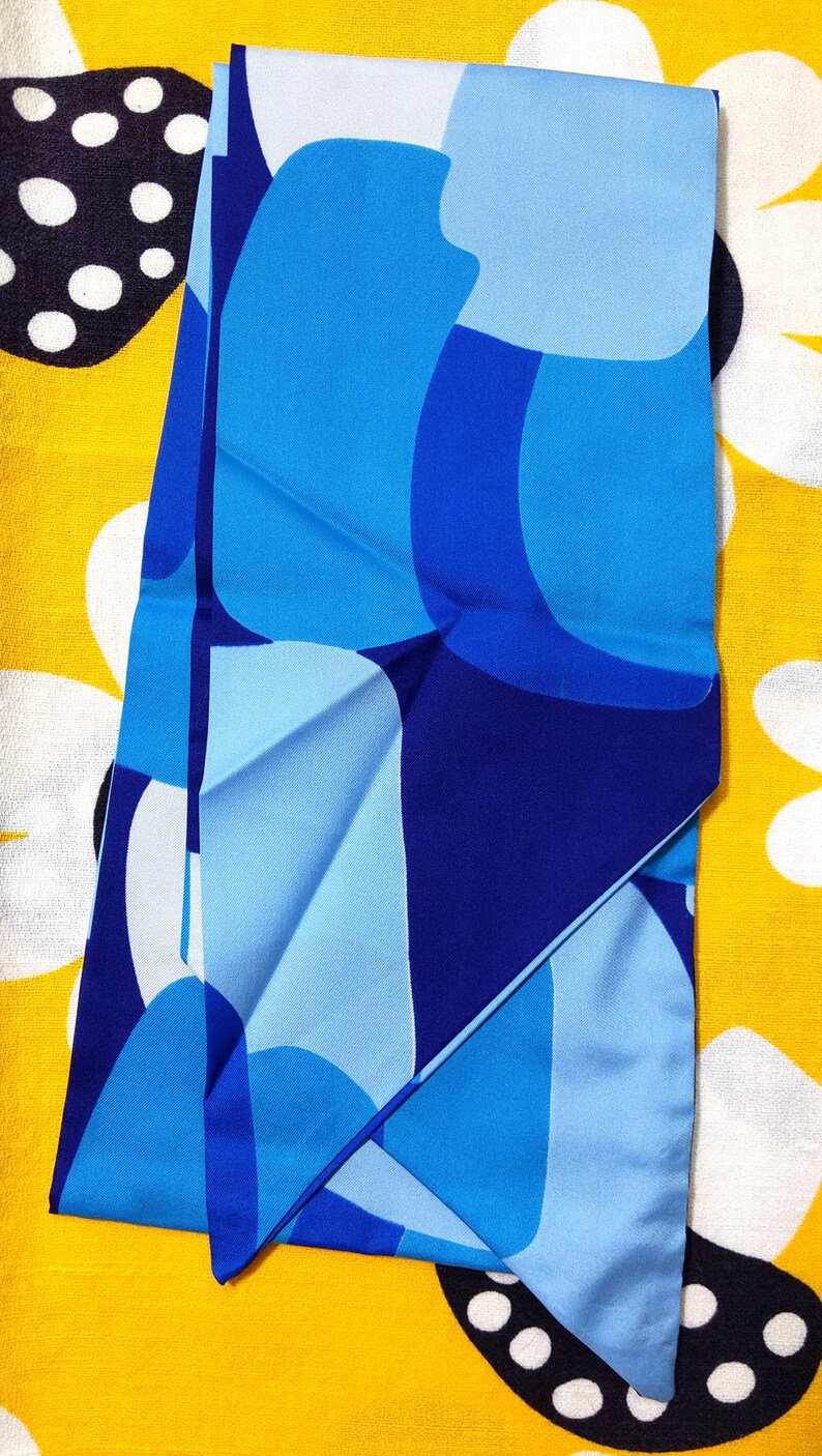 Lovely Vintage 60s 70s Blue Abstract Shapes Long Scarf image 8