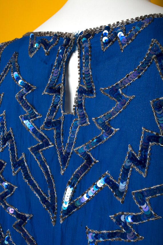 Cool Vintage 80s 90s Blue Geometric Pattern Sequi… - image 9