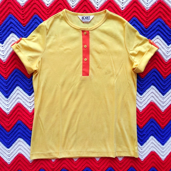 DEADSTOCK Vintage 70s 80s Yellow T-Shirt with Ora… - image 6