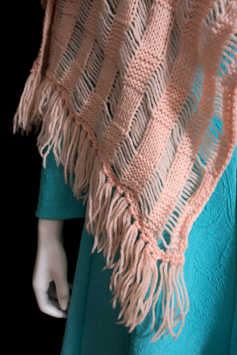 HUGE Vintage 70s Peach Colored Super Long Crochet Scarf with Fringe image 5