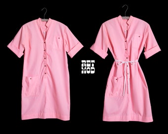 Comfy Chic Vintage 60s 70s Pastel Pink Shirt Dress with Pockets