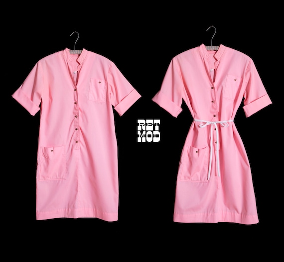 Comfy Chic Vintage 60s 70s Pastel Pink Shirt Dres… - image 1