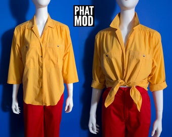 Vintage 80s Golden Yellow Snap Front Shirt with Chest Pockets