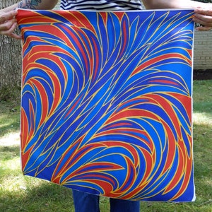 Psychedelic Vintage 60s 70s Blue & Red Abstract Patterned Square Scarf image 7