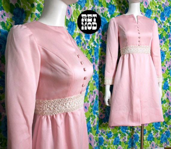 Iconic Vintage 60s 70s Pastel Pink Satin Dolly Dre
