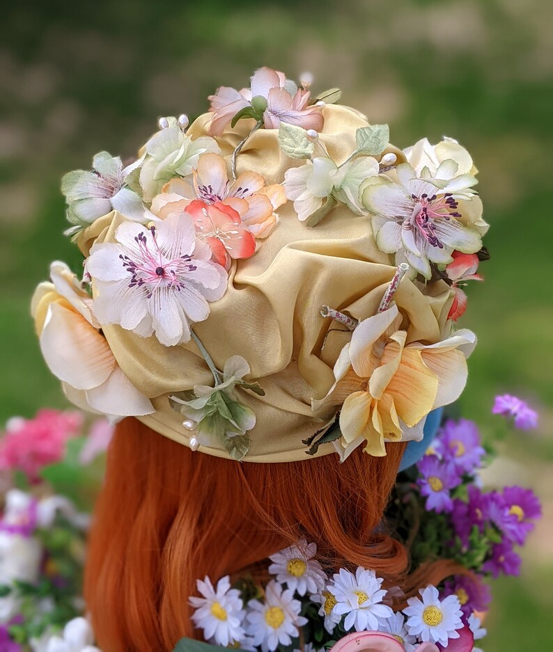 Fabulous Vintage 50s 60s Light Yellow Orange Green Flower Bucket Hat image 7