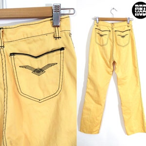 Retro Vintage 70s Light Yellow Pants with Bold Black Top Stitching