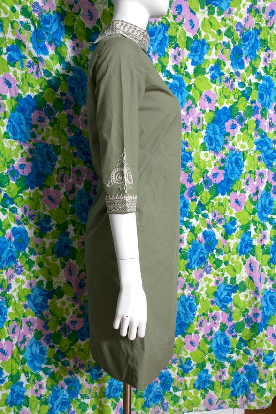 Just Beautiful Vintage 60s Olive Green Cotton Shi… - image 5