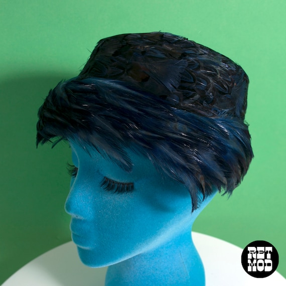 Beautiful Vintage 50s 60s Blue Feather Bucket Hat - image 2