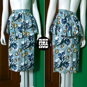 Nice Vintage 00s Blue Tropical Flower Vibes Skirt with a Peplum