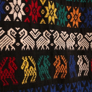 Nice Vintage 70s Black Rainbow Colorful Critters Woven Guatemalan Vest with Fringe image 5