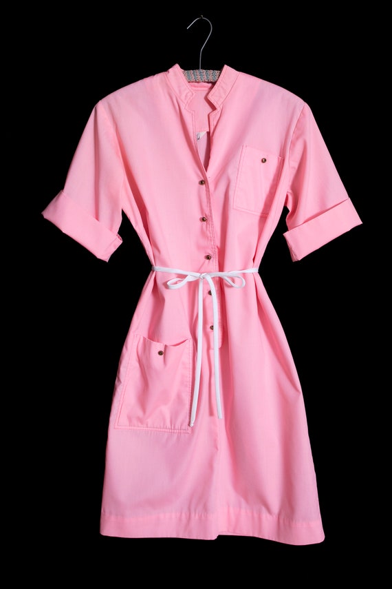 Comfy Chic Vintage 60s 70s Pastel Pink Shirt Dres… - image 7
