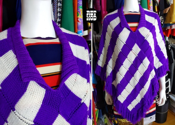 GORGEOUS Vintage 60s 70s Purple & White Stripe Kn… - image 2
