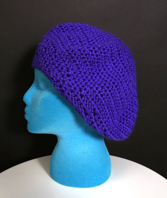 Lovely Vintage 70s 80s Purple Crochet Beret Tam H… - image 7