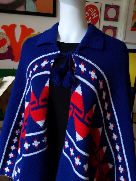 STUNNING Vintage 70s Navy Blue, Red, White Collar… - image 3