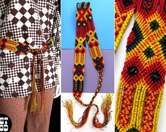 Fantastic Bright & Colorful Vintage 70s Woven Tie Belt