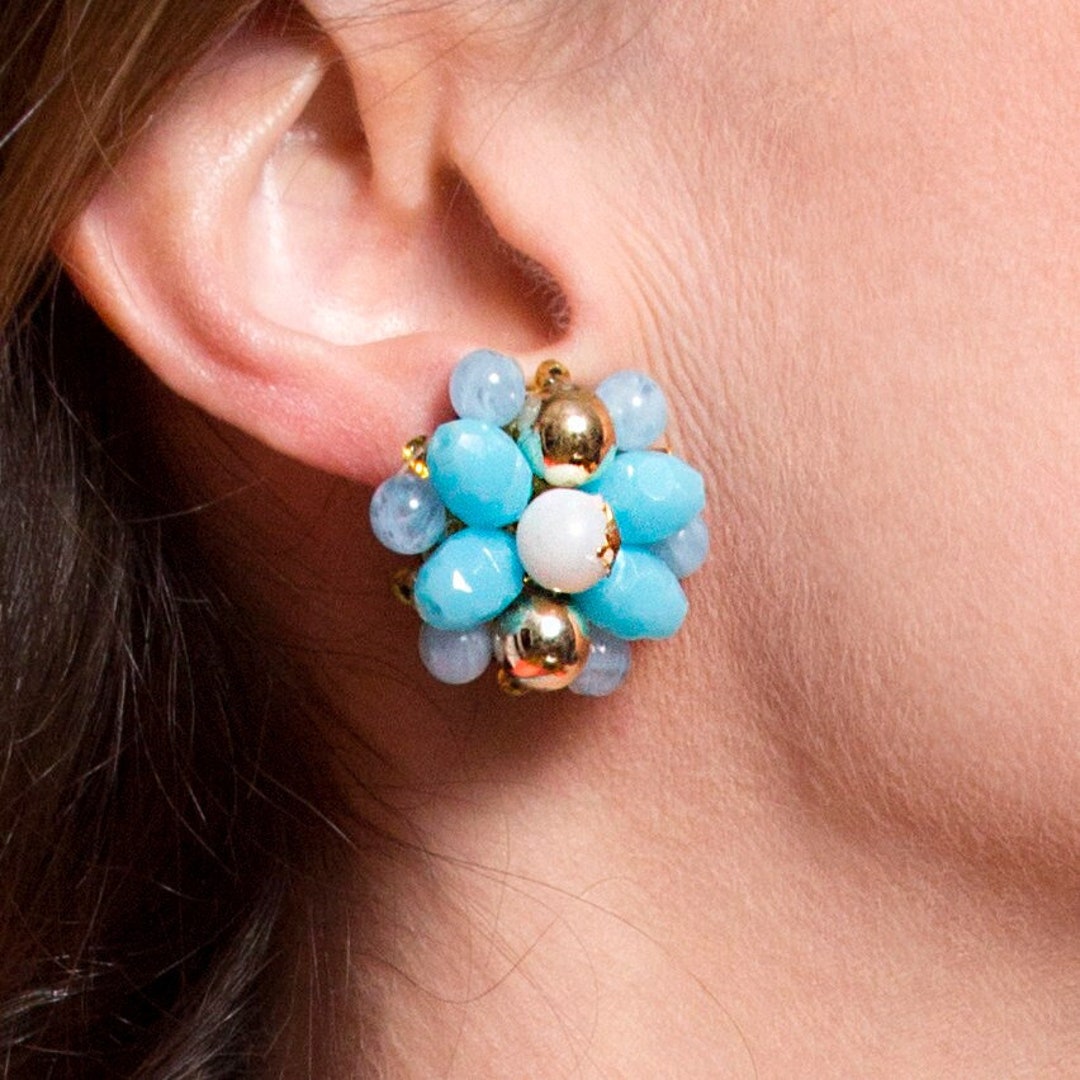 Boucles D'oreilles Vintage En Or Blanc Avec Perle Et Diamants - Espagne Années 50-60 - Excellent état