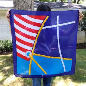 Unique Vintage Sailboat Close-Up Colorful Cotton Square Statement Scarf