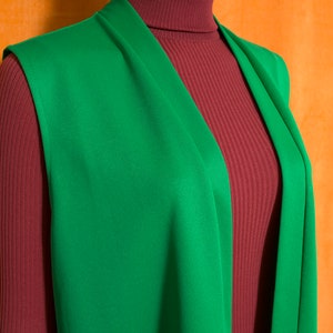 Gilet lungo in poliestere verde Kelly vintage anni '70 taglie forti con tasche immagine 7