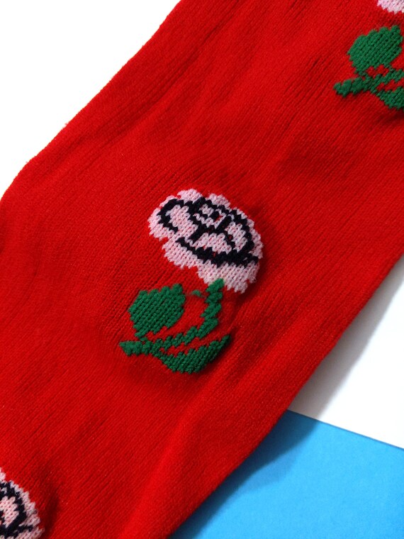 DEADSTOCK Vintage 70s 80s Red Flower Knee-High So… - image 5