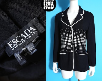 Vintage 90s Escada Black White Op Art Dots Sweater Cardigan Margaretha Ley
