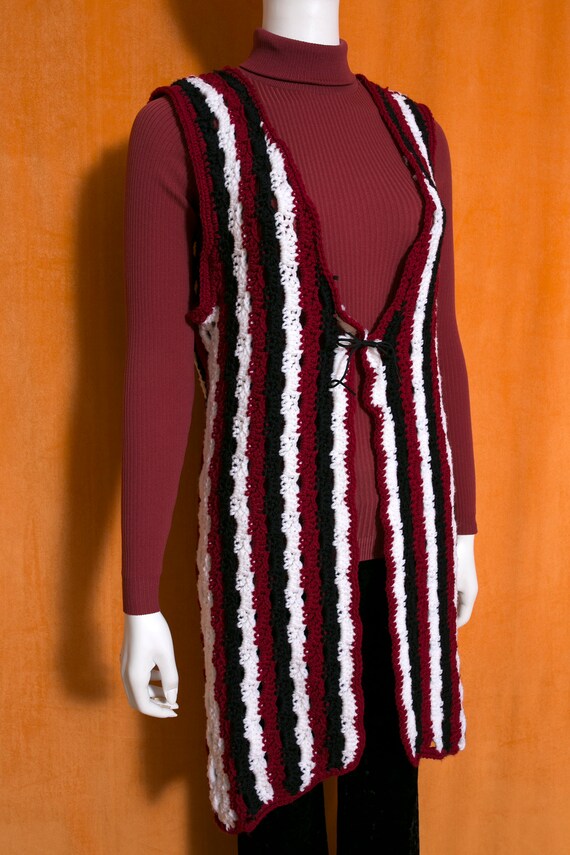 Retro Vintage 70s Maroon Black White Stripe Croch… - image 6