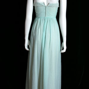 Lovely Vintage 70s Light Minty Green Cotton Maxi Dress with Pretty White Trim image 8