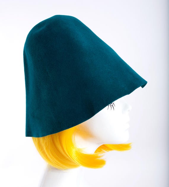 Unique Vintage 60s Teal Blue Velvety Wool Felt Dome Hat  display picture 1