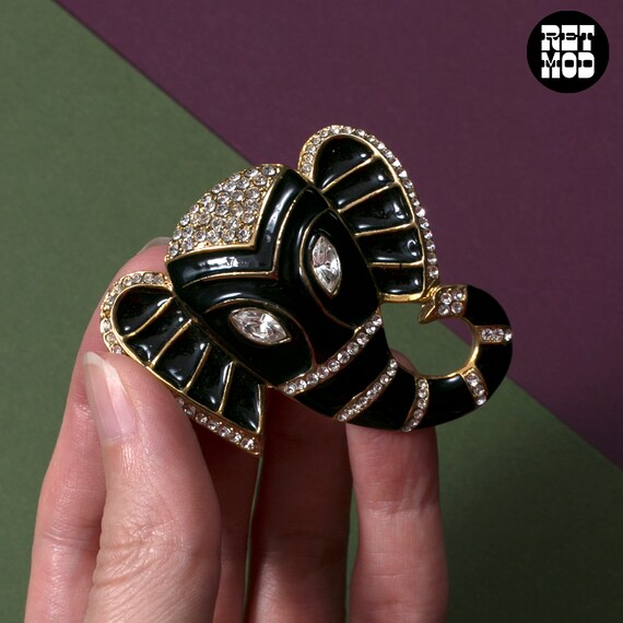Large Statement Black & Gold Elephant Vintage Bro… - image 4