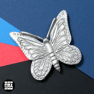 Large Statement Vintage 70s Pewter Butterfly Brooch