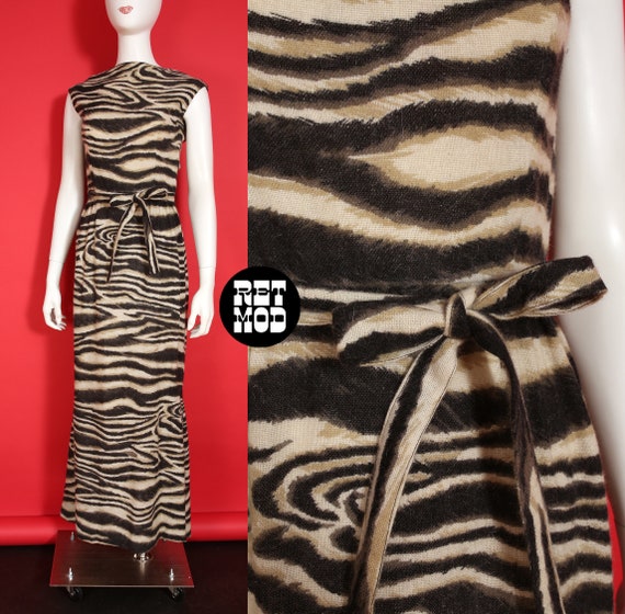 Spectacular Vintage 60s Op Art Animal Print Long W