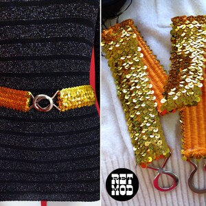 Iconic Vintage 70s 80s Gold Sequin Stretch Belt - Etsy display picture 3