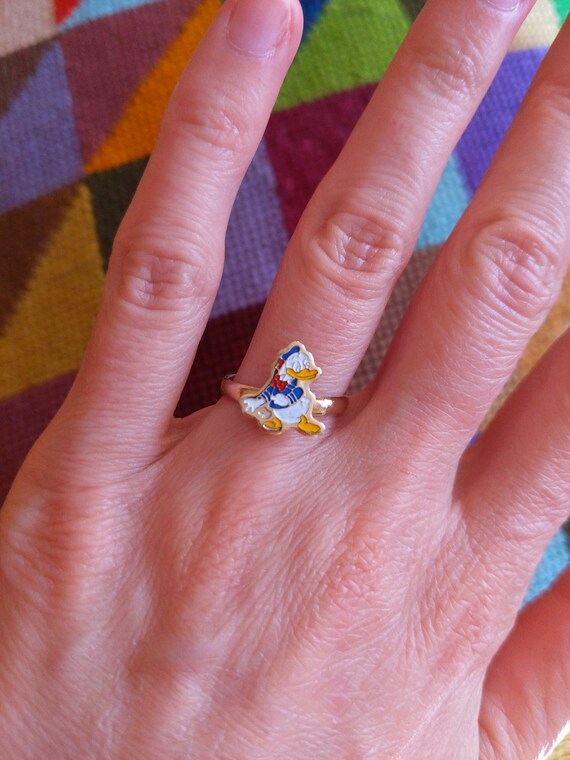 Cute Donald Duck Novelty Vintage 70s 80s Gold Ring - image 7