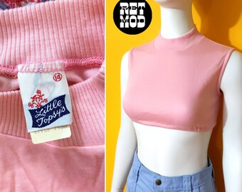 NWOT Junior/Teen Sizing - Cute Vintage 60s Pastel Pink Mockneck Crop Top