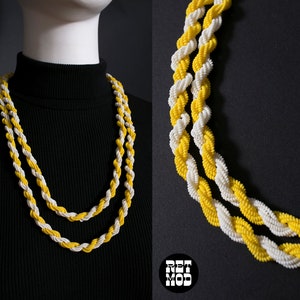 Unique Vintage 60s 70s Yellow & White Twist Long Necklace - Wear Doubled or Long