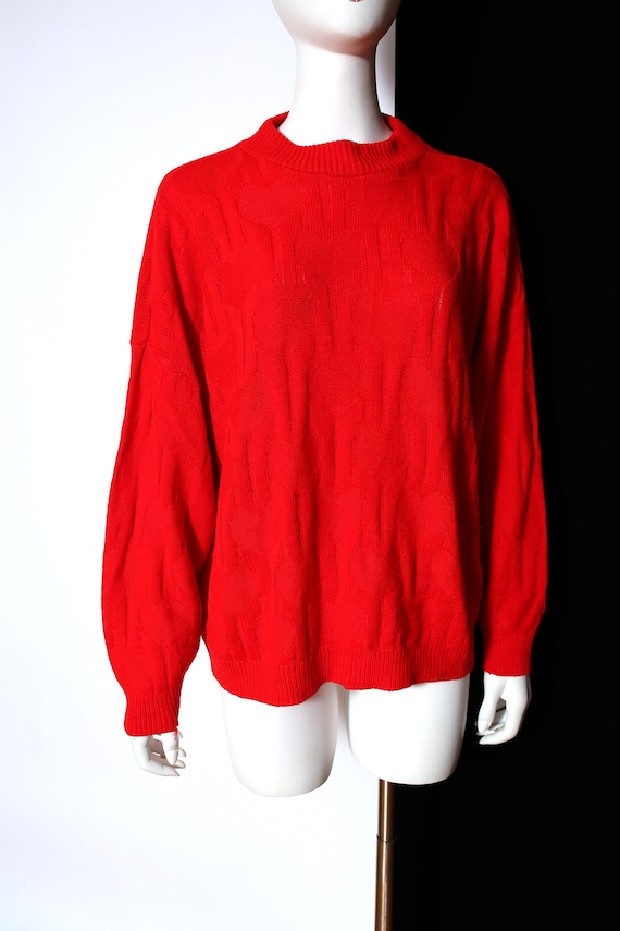 Plus Size Bright Red Heart Patterned Pullover Vin… - image 10