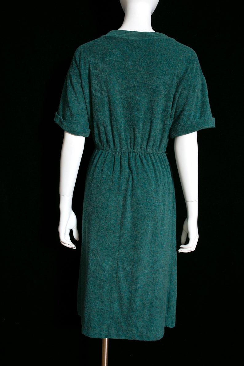 Robe de jour confortable en tissu éponge chiné vert des années 70 et 80 à taille élastique image 8