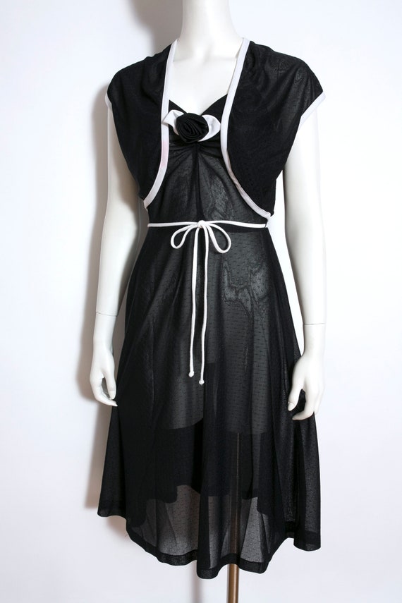 Lovely Vintage 70s 80s Black White Sun Dress with… - image 2