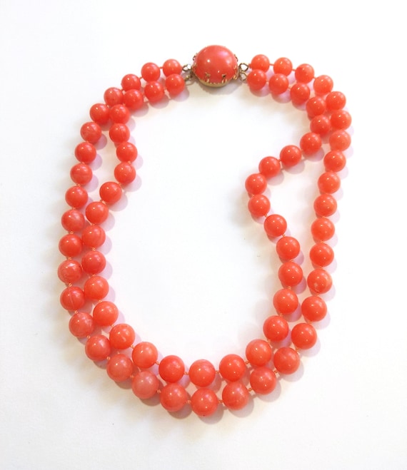 Fun Vintage 60s 70s Orange Double Strand Beaded N… - image 2