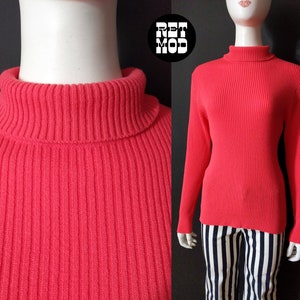 Fab Vintage 60s 70s Salmon Pink Ribbed Knit Turtleneck Sweater Top image 1