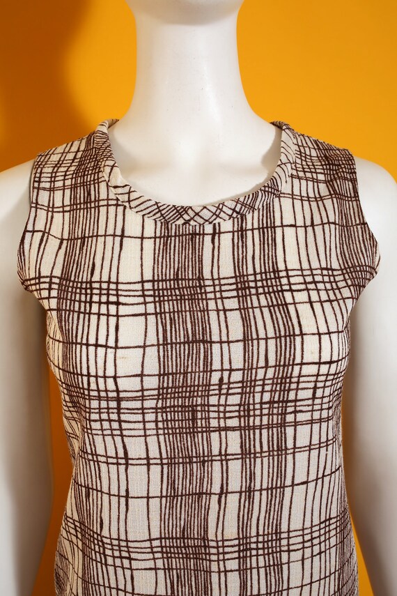 Cool Vintage 60s 70s Brown & Off-White Hatchmark … - image 3