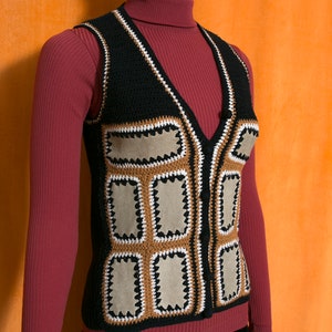 Boho Vintage 70s Black Tan Brown Suede Patchwork Vest image 4