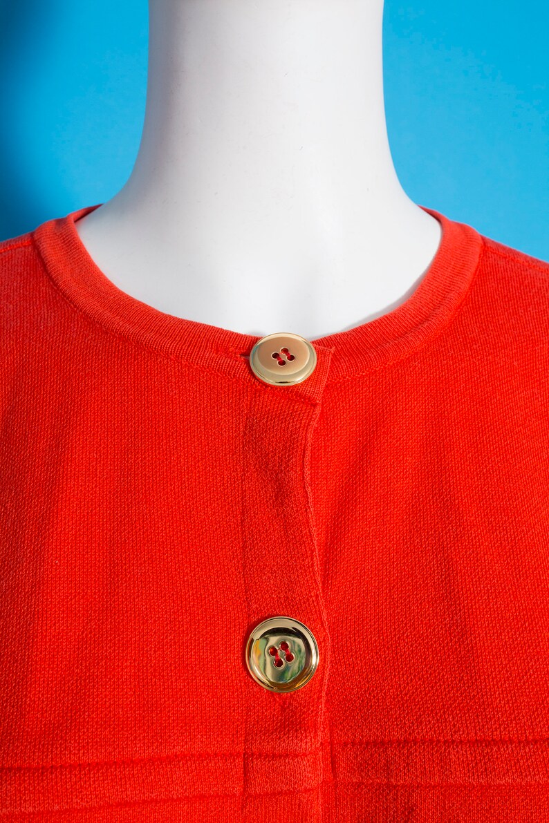 Bright Vintage 80s 90s Orange Cropped Sweatshirt Cardigan Top with Shiny Gold Buttons by Adrienne Vittadini image 4