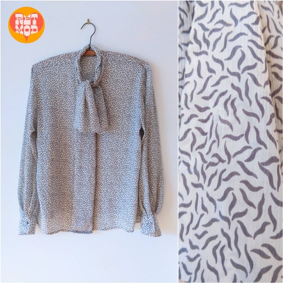 Lovely Vintage 80s 90s Gray & White Squiggle Prin… - image 1