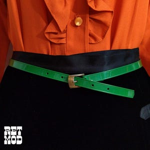 Vintage 60s 70s Green Vinyl Skinny Belt - as is