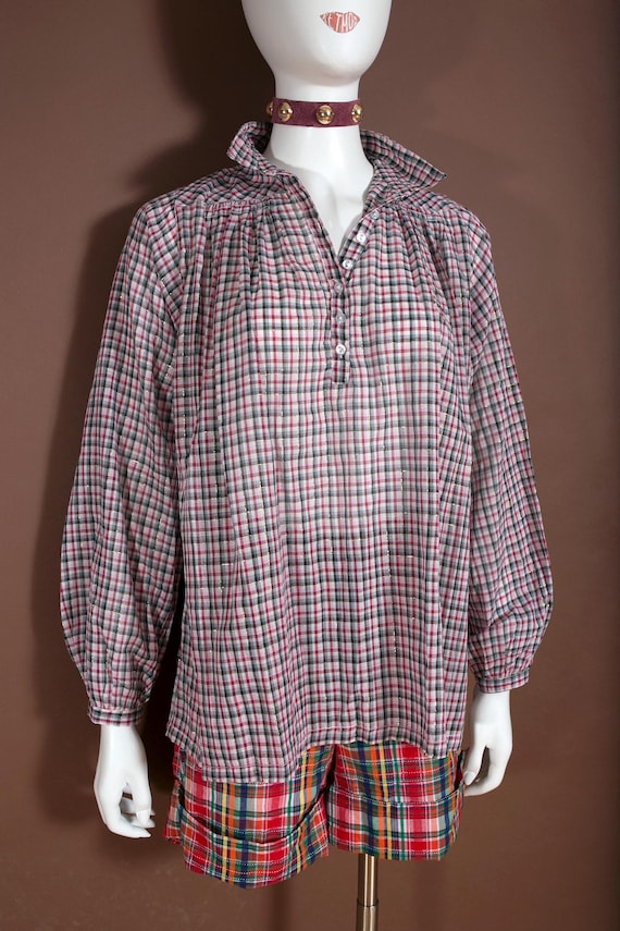 Billowy Boho Vintage 70s 80s Maroon & Gray Plaid … - image 8