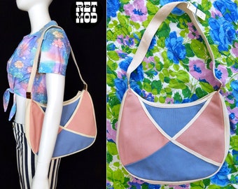 DEADSTOCK Cute Vintage 70s 80s Pastel Pink Blue Cotton Shoulder Bag