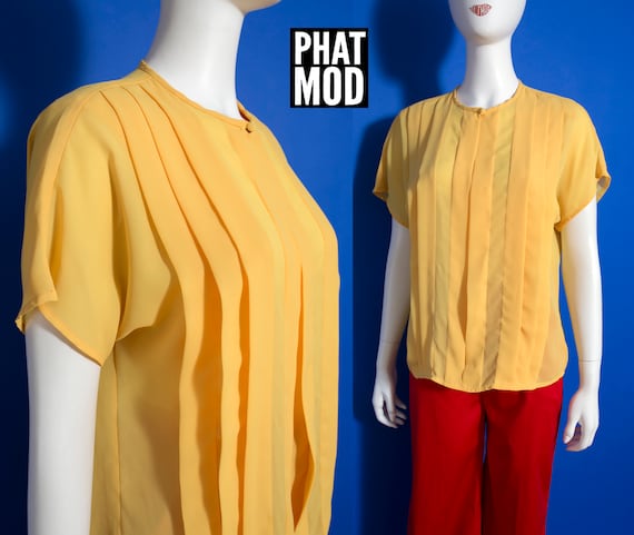 Sculptural Vintage 80s 90s Yellow Short Sleeve Bl… - image 1